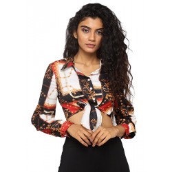 Scarf Print Tie Up Shirt